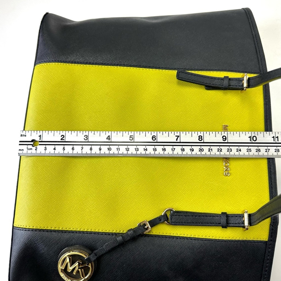 Michael Kors Jet Set tote bag Saffino leather womens black chartreuse - Picture 12 of 13